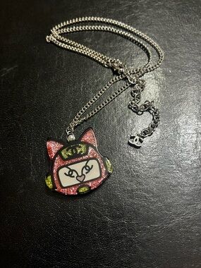 ChaneI Outer Space Glitter Kitty Cat Astronaut Pendant Necklace